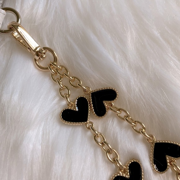 Enamel heart Wristlet strap gold black new - Picture 2 of 2